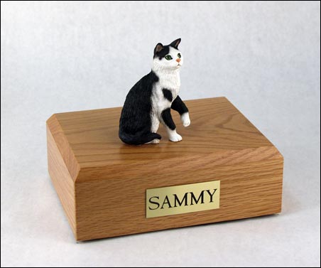 Cat, Black/White, Shorthair Sitting - Figurine Urn