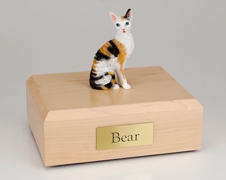 Cat, Cornish Rex, Tort/White - Figurine Urn Cat, Cornish Rex, Tort/White - Figurine Urn